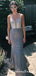 Spaghetti Straps Grey Open Back Mermaid Evening Prom Dresses With Beading, QB0617