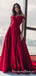 Simple Red A-line Off the Shoulder Long Cheap Prom Dresses, QB0670