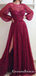 Burgundy Round Neck Heavy Beaded Long Tulle Prom Dresses, QB0558
