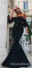Charming Off The Shoulder Mermaid Black Long Prom Dresses, QB0632
