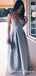 Simple Spaghetti Strap Satin Dusty Blue Long Cheap Prom Dresses, QB0575