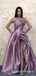 Lavender Long Strapless Evening Gowns Split Prom Dresses with Pockets, QB0773