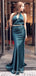 Sexy Mermaid High Neck Long Dark Green Prom Dresses with Keyhole, QB0516
