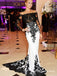 Off The Shoulder Black Appliqued Satin Mermaid Prom Dresses With Long Sleeves, QB0579
