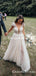 Charming V-neck Cap Sleeves Ivory Tulle Lace Appliqued A-line Long Cheap Wedding Dresses, WDS0024