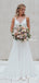 Charming V-neck Spaghetti Strap Ivory Lace Mermaid Long Cheap Wedding Dresses, WDS0007