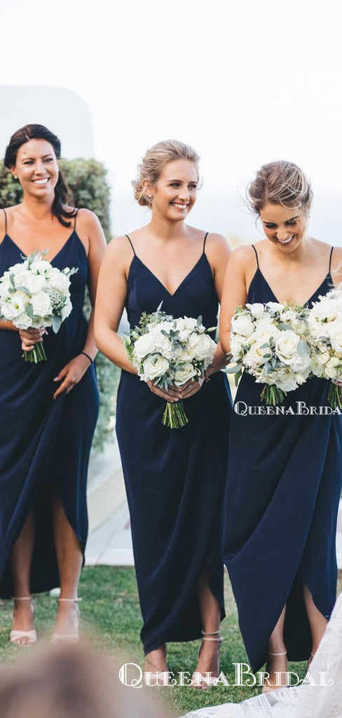 Charming V-neck Navy Blue Long Cheap Charming Bridesmaid Dresses Online, BDS0070