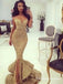 Stunning Mermaid V-neck Sequined with Long Gold Prom Dresses, QB0696