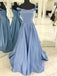 Off the Shoulder A-line Satin with Beaded Formal Long Cheap Prom Dresses, QB0289