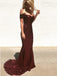 Off the Shoulder Burgundy Mermaid Prom Dresses Shiny Maroon Formal Dresses, QB0345