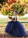 One Shoulder Navy Blue Tulle Ball Gown Flower Girl Dresses, QB0358