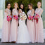 Elegant Round Neck Long Cheap Pink Chiffon Bridesmaid Dresses Online, QB0174