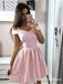 A-Line Off-the-Shoulder Above-Knee Pink Satin Homecoming Dresses, QB0838