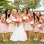 Cute Round Neck Short Cheap Pink Lace Bridesmaid Dresses Online, QB0165