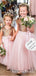 Charming Gold Sequin Pink Tulle A-line Long Cheap Flower Girl Dresses, FGS0005