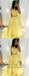 Cheap Two Piece Yellow Satin Formal Halter Long Simple Prom Dresses, QB0287
