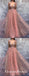 2019 Charming Chic A-line V-neck Pink Tulle Long Prom Dresses, QB0599
