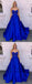 A-line Sweetheart Neck Royal Blue Satin Long Prom Dresses Online, QB0291