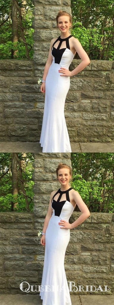 Charming White Halter Long Sheath Cheap Prom Dresses, QB0784