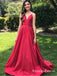 Charming A Line Spaghetti Straps Red Satin Long Prom Dresses, QB0636