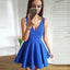 Simple A-Line V-Neck Short Royal Blue Short Cheap Homecoming Dresses, QB0049