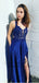 Royal Blue Sexy Backless Lace Cheap Long Evening Prom Dresses, QB0436