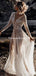 Sparkly V-neck Long Sleeve Sequin A-line Long Cheap Beach Wedding Dresses, WDS0042