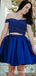 Two Piece Off-the-Shoulder Royal Blue Homecoming Dresses with Beading, QB0867