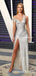 Simple Sparkly One Shoulder Sliver Sequin High Side Slit Long Cheap Formal Evening Prom Dresses, QB0963