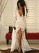 Sexy Lace V-neck Long Sleeve Mermaid Split Front Prom Dresses, QB0700