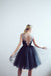 V-neck Navy Tulle A-line Short Cheap Party Homecoming Dresses, HDS0033