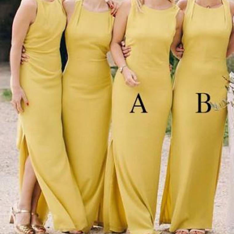 Yellow Side Slit Mermaid Long Cheap Custom Bridesmaid Dresses Online, WG272